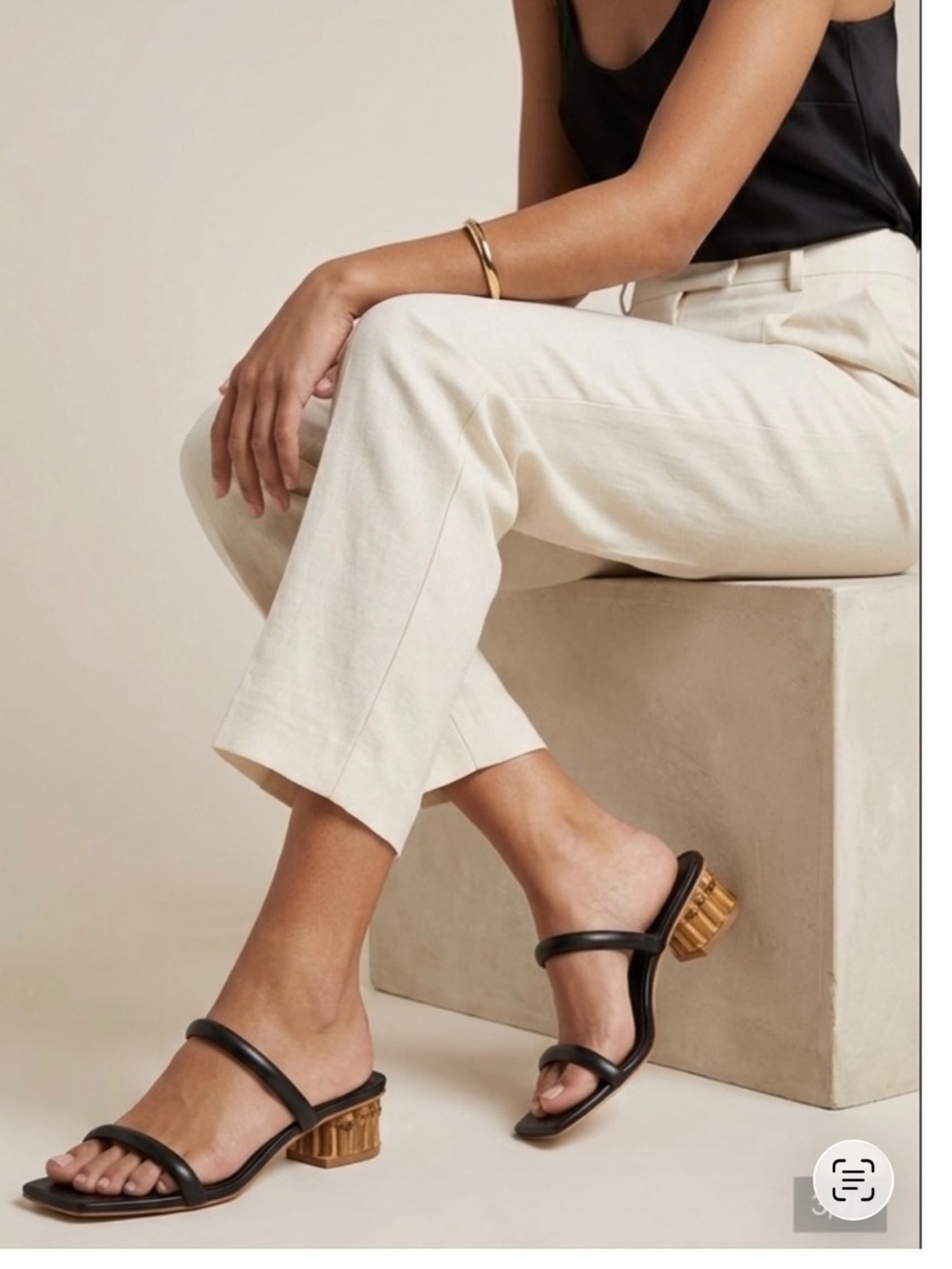 New Cult Gaia Women's Liz Leather Bamboo Heel Sandals  Black Size 41.5